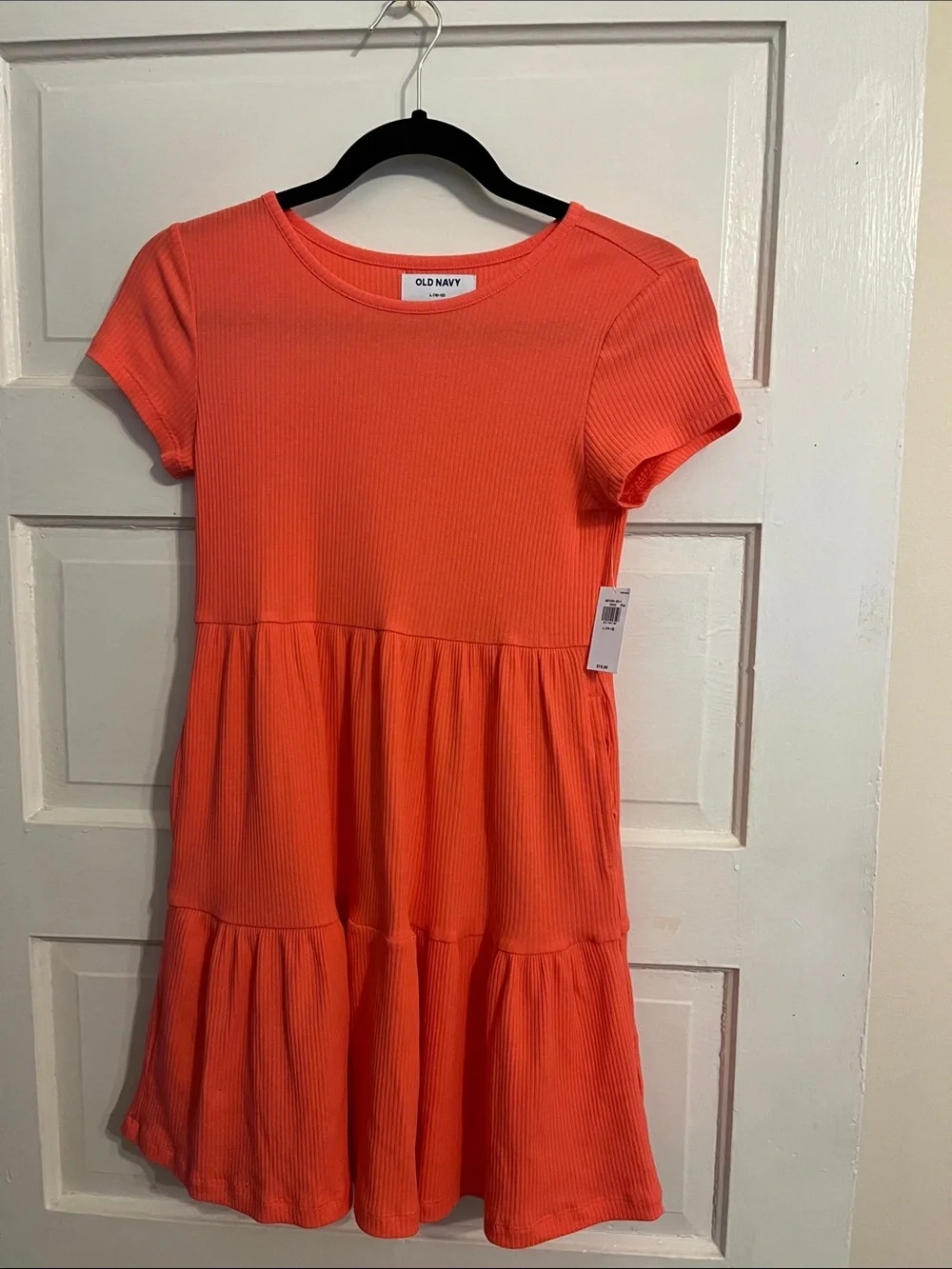 Old Navy Orange Ribbed Short-Sleeve Tiered Dress